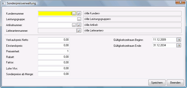 Sonderpreisverwaltung